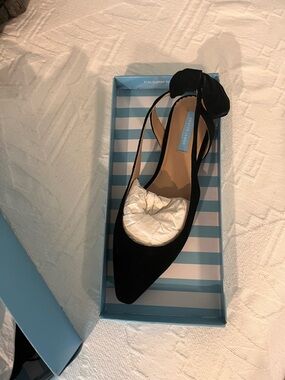 Draper James Black Pointed Toe Slingback Flat with Heel Bow